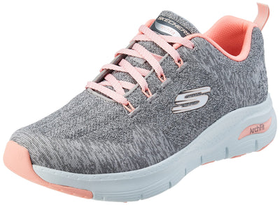 Skechers Women's Sneaker, Gray Knit Pink Trim Grey, 6