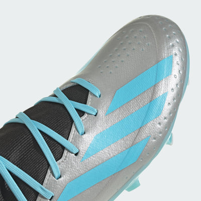 adidas Unisex X Crazyfast Messi.3 Firm Ground Sneaker, Silver Metallic/Bliss Blue/Core Black, 8 US Men