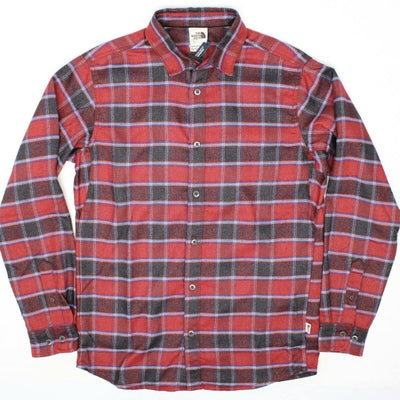 The North Face Men's Long Sleeve Button Down Flannel Shirt (Red, Large)